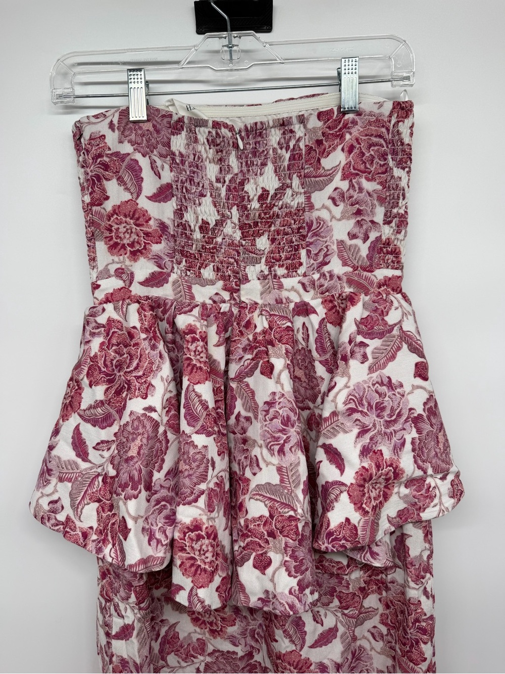 Hyacinth House Floral Strapless Peplum Midi Dress XS Pink Ivory - Picture 4 of 8